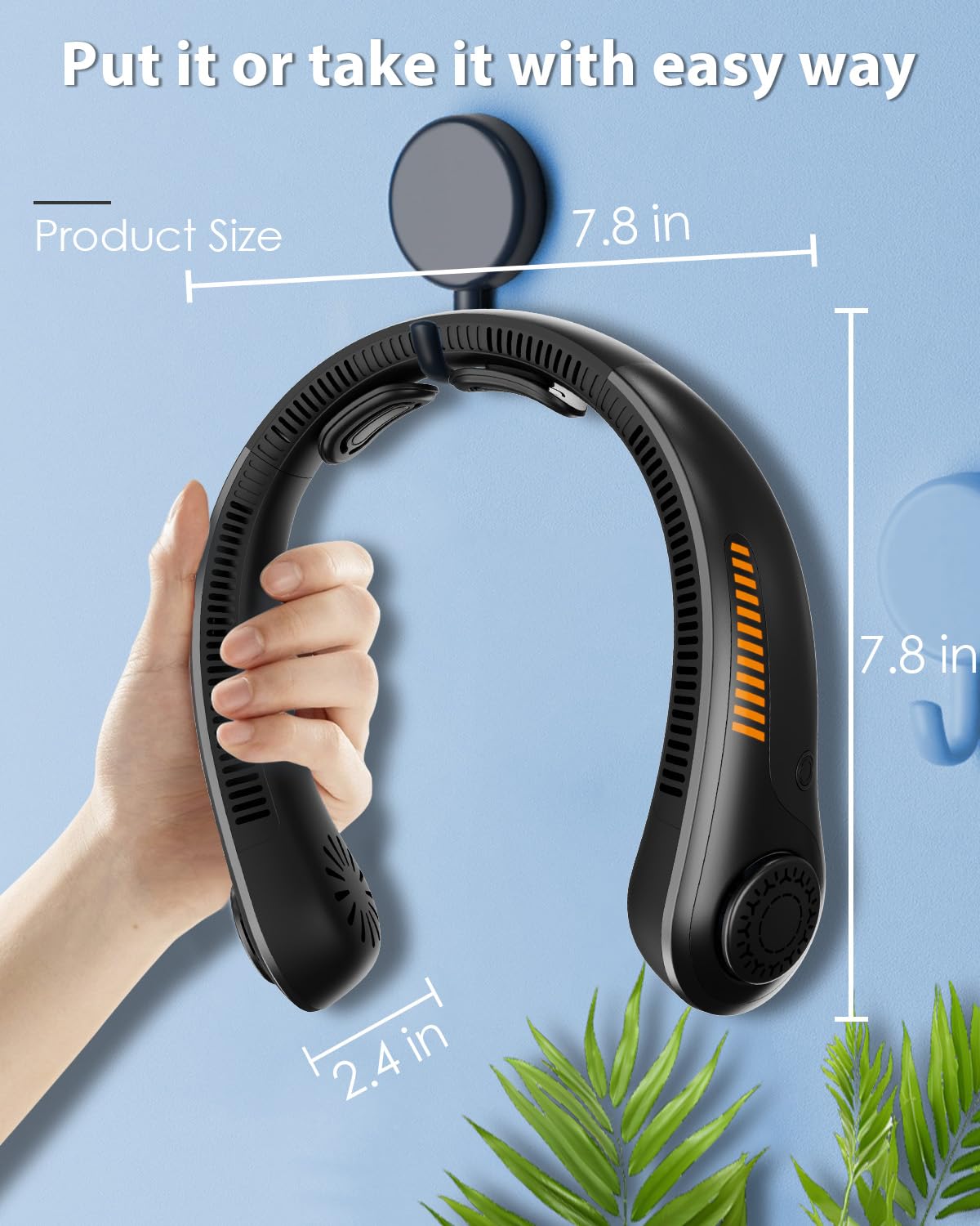 Ventilatore da collo portatile ricaricabile indossabile ventilatore personale soffiare aria fredda, 5 velocità, batteria USB, dispositivo di raffreddamento per il collo con fascia per il collo