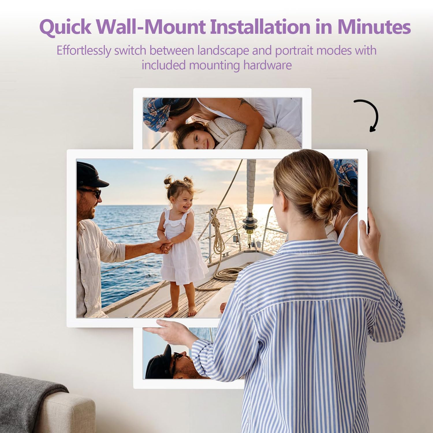 Cadre Photo Numérique Connecté WiFi 21.5 Pouces FHD IPS Écran- Cadre Numerique Photo Grand Format, 32Go Mémoire, Partagez des Photos/Vidéos via Frameo App, Rotation Automatique, Digital Frame