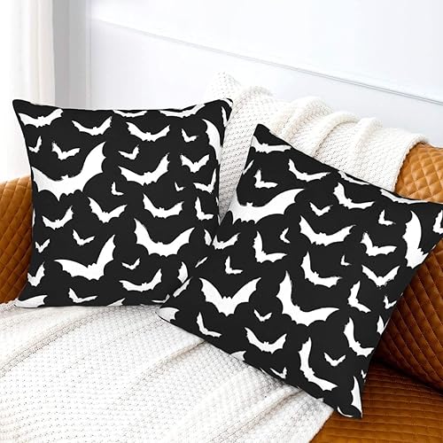Miniatura 3 de Juego de 2 fundas de almohada de murciélagos de Halloween de 20 x 20 pulgadas, fundas de almohada decorativas de terciopelo suave para sofá, cama,