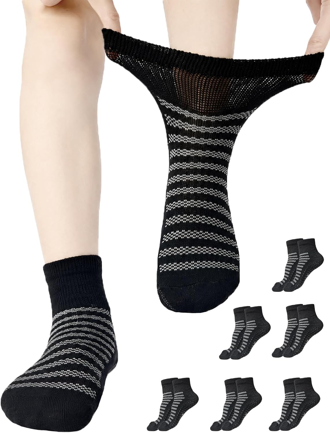 Women’s Diabetic Socks, 6 Pairs Non Slip Non Binding Extra Wide Ankle Socks for Swollen Feet, Lymphedema, Neuropathy