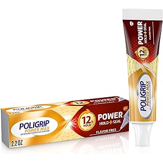 Super Poligrip Power Max Power Hold plus Seal Denture Adhesive Cream, Denture Cream for Secure Hold and Food Seal, Flavor Free - 2.2 oz