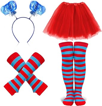Senker Fashion 80s Costume Accessories Outfits for Women Tutus Skirt Headband Ponytails Striped Thumb Hole Gloves High Socks