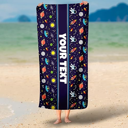 Vista 21 de Personalized Beach, Pool, Bath Towel for Kids - Robots, Custom Name/Text, Quick-Dry/Absorbent for Summer/Vacation/Children's Bathroom, Customized
