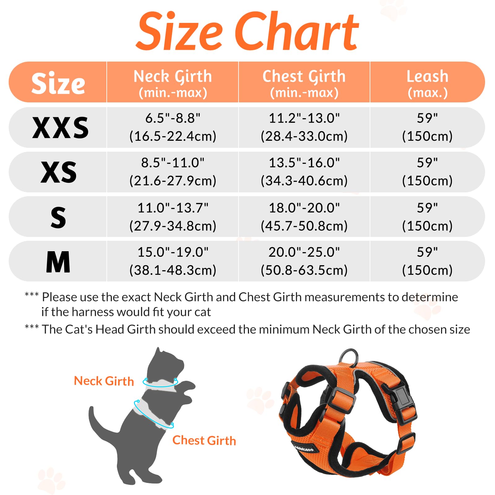 rabbitgoo Pettorina Gatto Antifuga con Guinzaglio, Guinzaglio per Gatti Regolabile, Pettorina Cane Taglia Piccola Riflettente, Imbracatura Gatto Adulto in Maglia Traspirante, Arancia, XXS