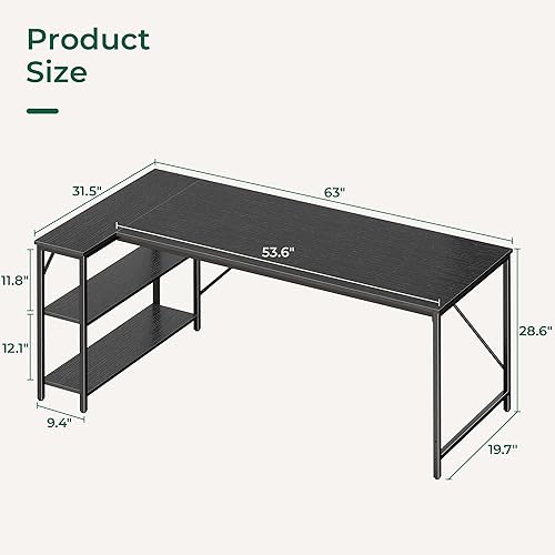 Miniatura 60 de Huuger Escritorio en forma de L, escritorio para computadora de 55 pulgadas con estantes de almacenamiento reversibles, para esquina