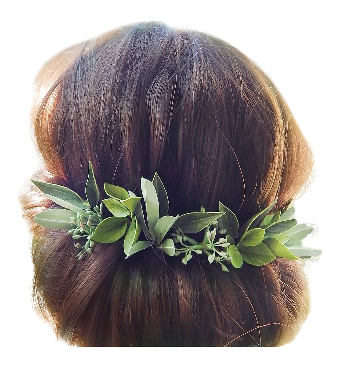 Set of Floral Hair Pins with Green Leaves and Eucalyptus Seeded Greenery Headpiece