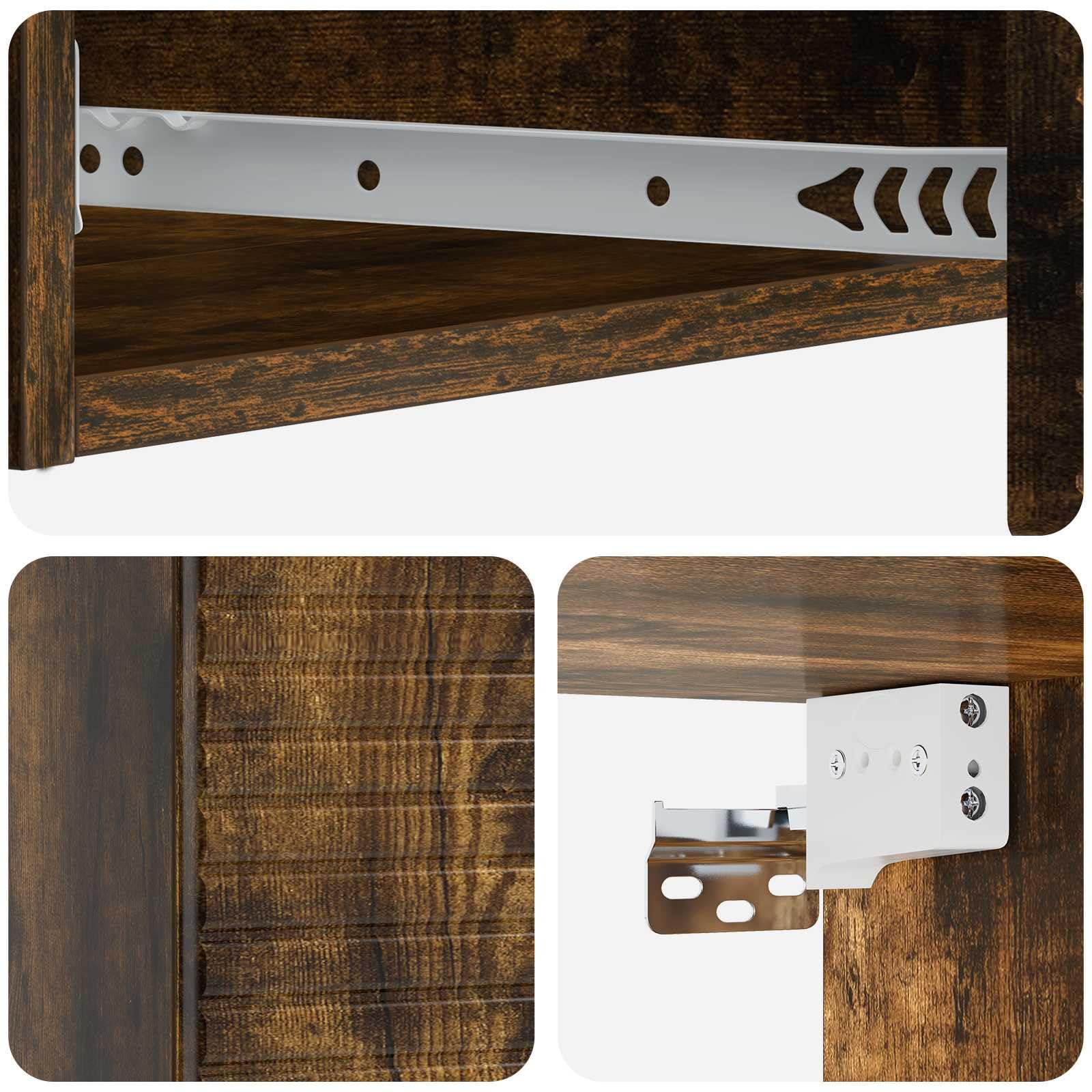 Stolik ścienny dębowy dymu 87,5 x 34,5 x 17 cm | Drewno, 1 szuflada, montaż na ścianie, wszechstronne zastosowanie do salonu, sypialni, przedpokoju