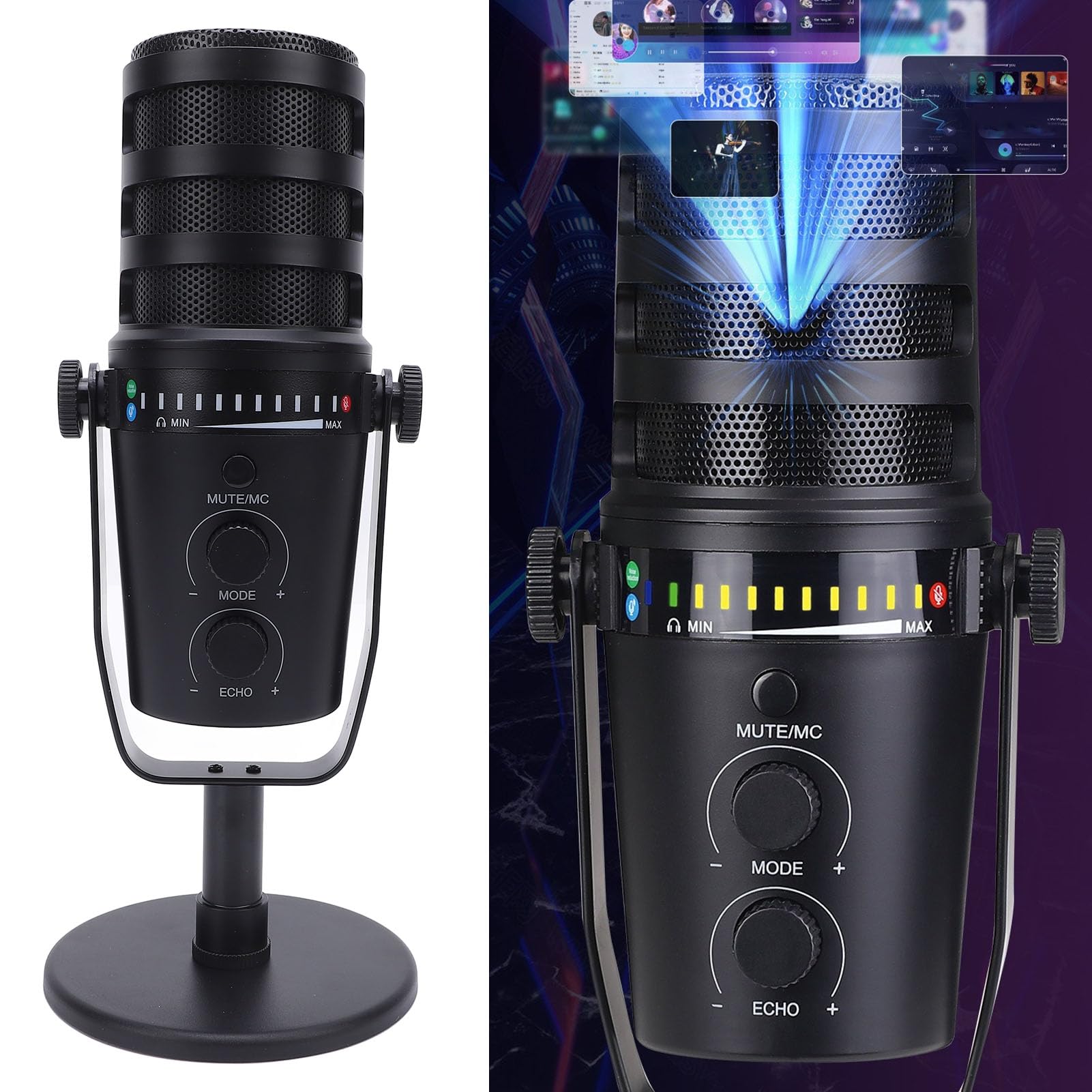 Professionelles USB XLR -Gaming -Mikrofon mit Stand, Dynamisches Mikrofon für Live - -Karaoke, Multi -Funktion - -Verstellbarer -Metallhalterung, Ideal für Live -Spiele, Gesang,