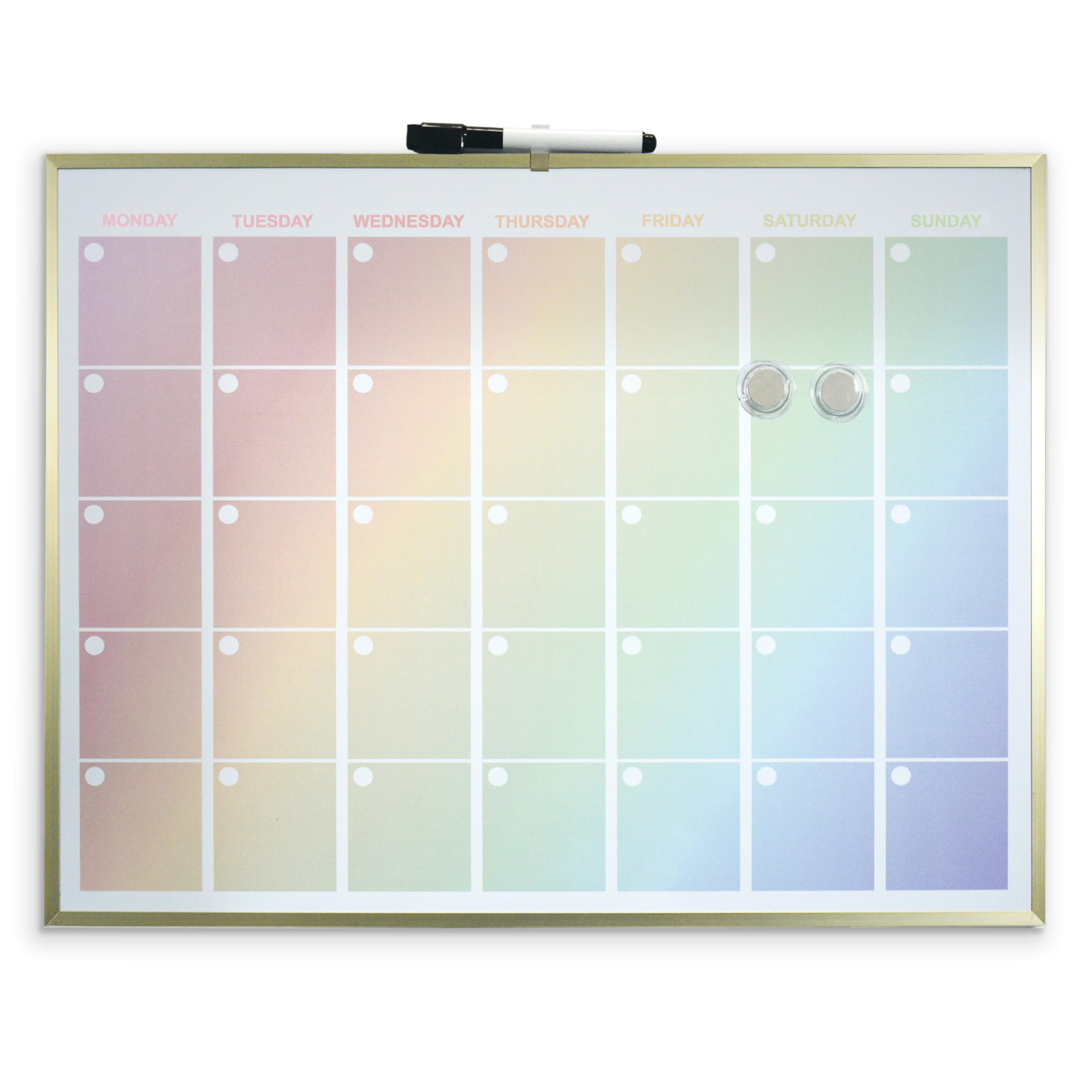 Cathedral Products Luxurious Rainbow Magnetic Calendar Board with Gold Aluminium Frame | Premium Monthly Planner | Includes Marker & Magnets