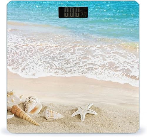 Ocean Beach Blue Sky - Báscula de mariscos para peso corporal, báscula de baño digital, diseño de esquina redonda, báscula de peso corporal de alta