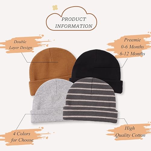 Miniatura 3 de Bamery Gorro de algodón para bebé niña, gorro de bebé prematuro para niños, gorro de hospital para recién nacido, gorros de invierno para bebés para