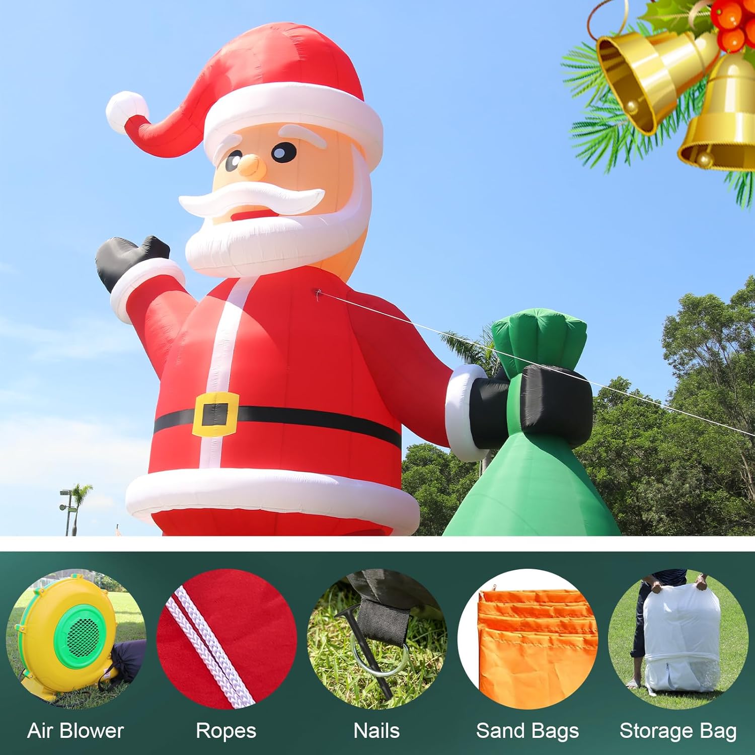 40FT Giant Inflatable Santa Claus with a Gift Bag for Christmas Yard Decoration Outdoor Yard Lawn Xmas Party Decoration with 1500w Blower