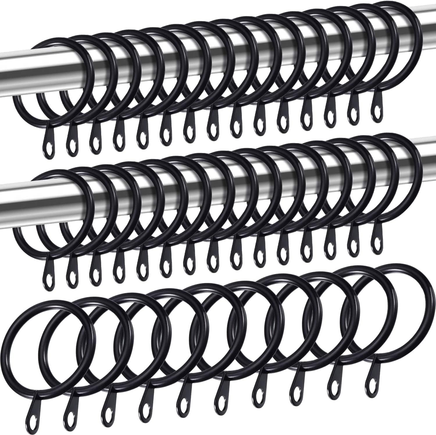 HEXXEE Amzboen 30 PCS Metal Black Curtain Rings Hanging Rings with Fixed Eye for Curtains and Rods 30 mm Internal Diameter(Black)
