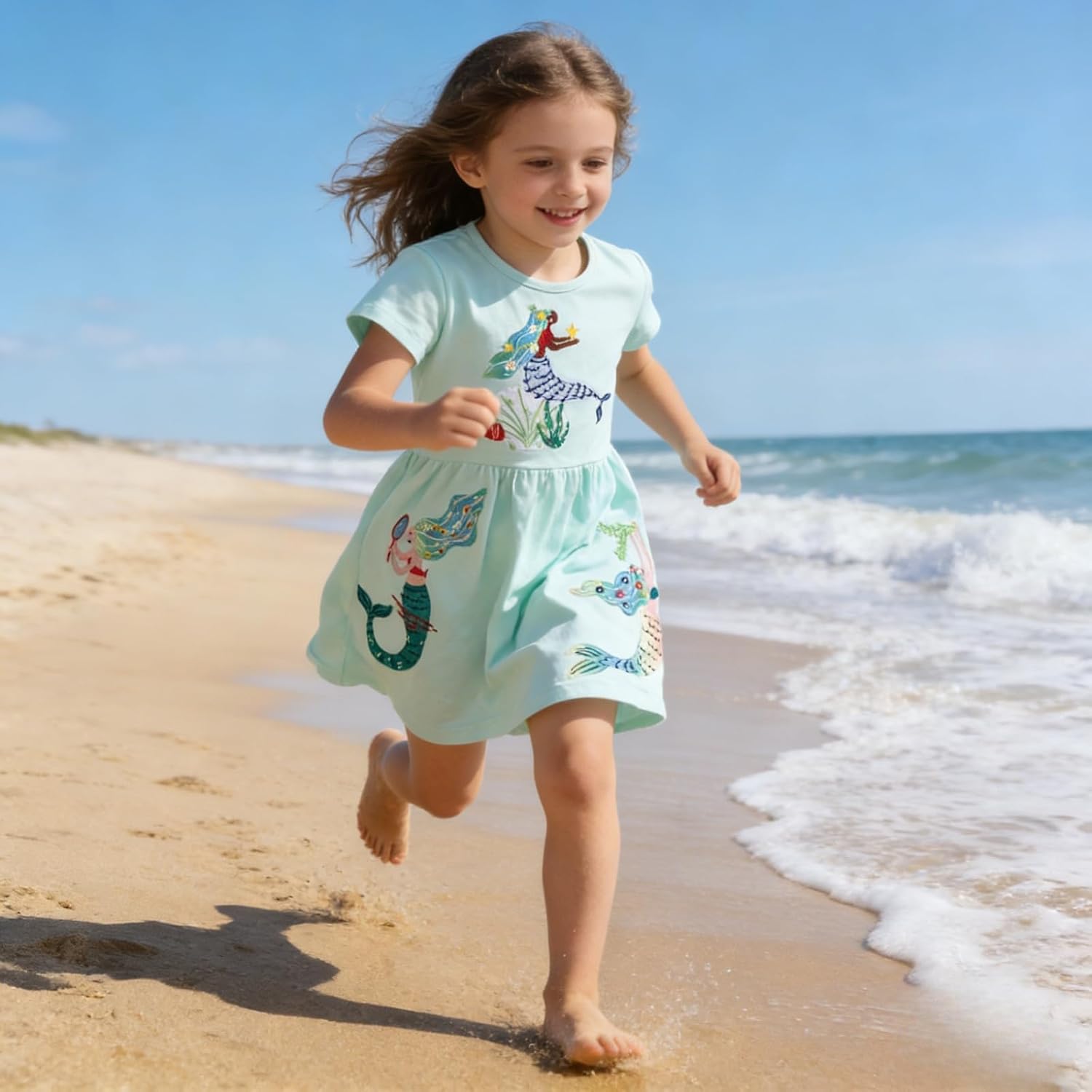 LMYOVE Toddler Girls Summer Casual Dress, Little Girls Cartoon Print Short Sleeve Dress 2-6Y