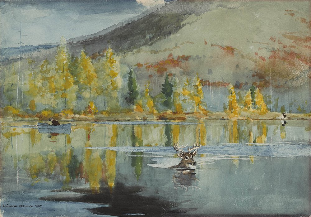Lámina de Winslow Homer An October Day pequeña con marco negro para pasillos