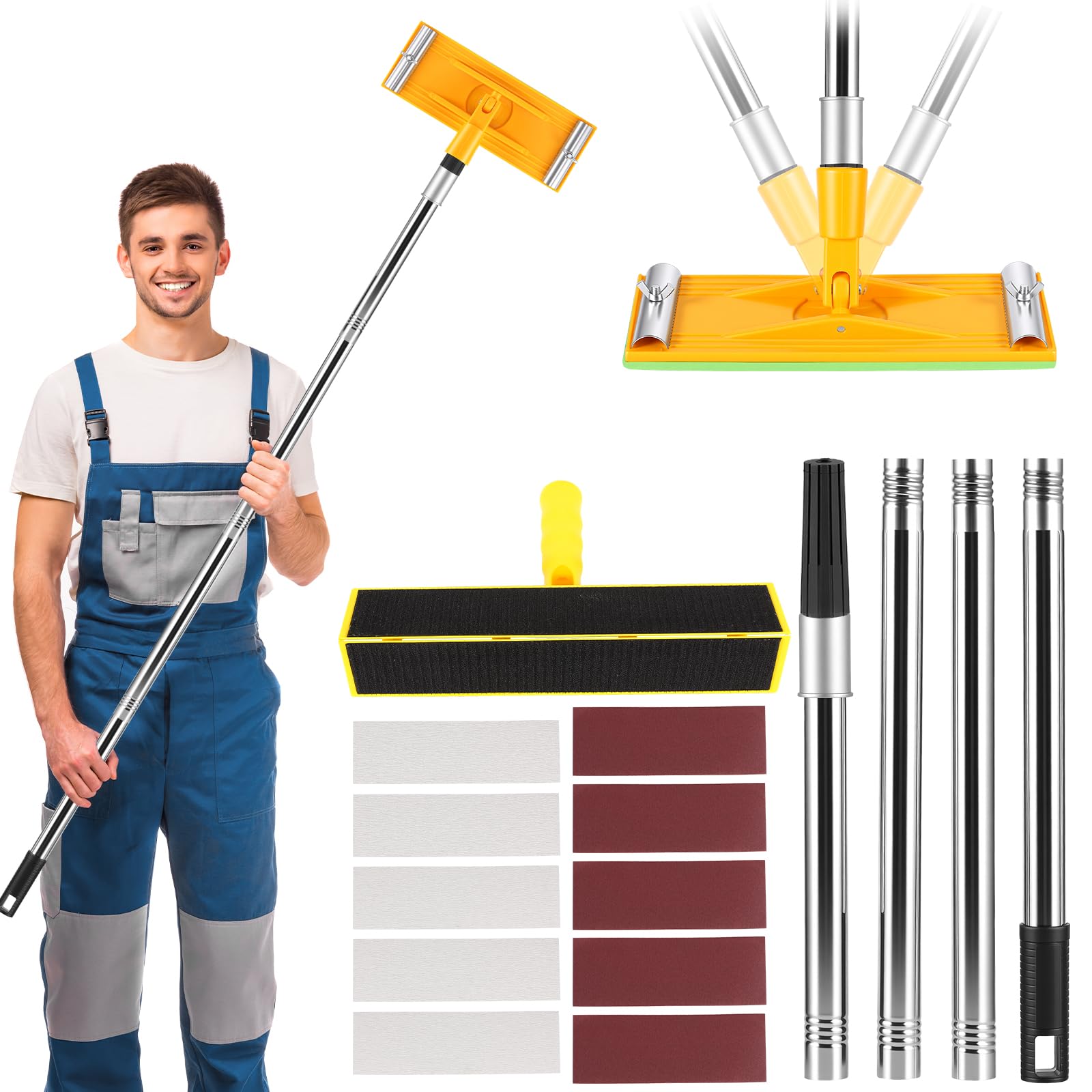 Manual Pole Sander, 47.2 Inch Sanding Pole & Wall Sander Set, 10 Sandpapers