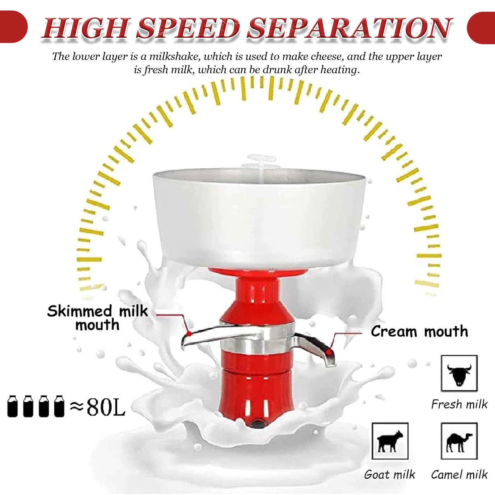 Separatore per latte e panna da 21 gal/h, per latte fresco di capra e mucca, ciotola in acciaio inox, separatore centrifugo per frappè ed estrazione panna