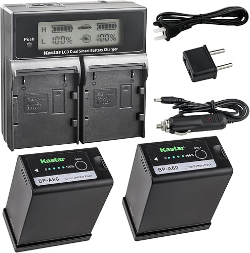 Kastar Paquete de 2 baterías BP-A60 y AC LCD cargador rápido dual compatible con cámara de cine digital Canon EOS C300 Mark III, cámara de cine 4K