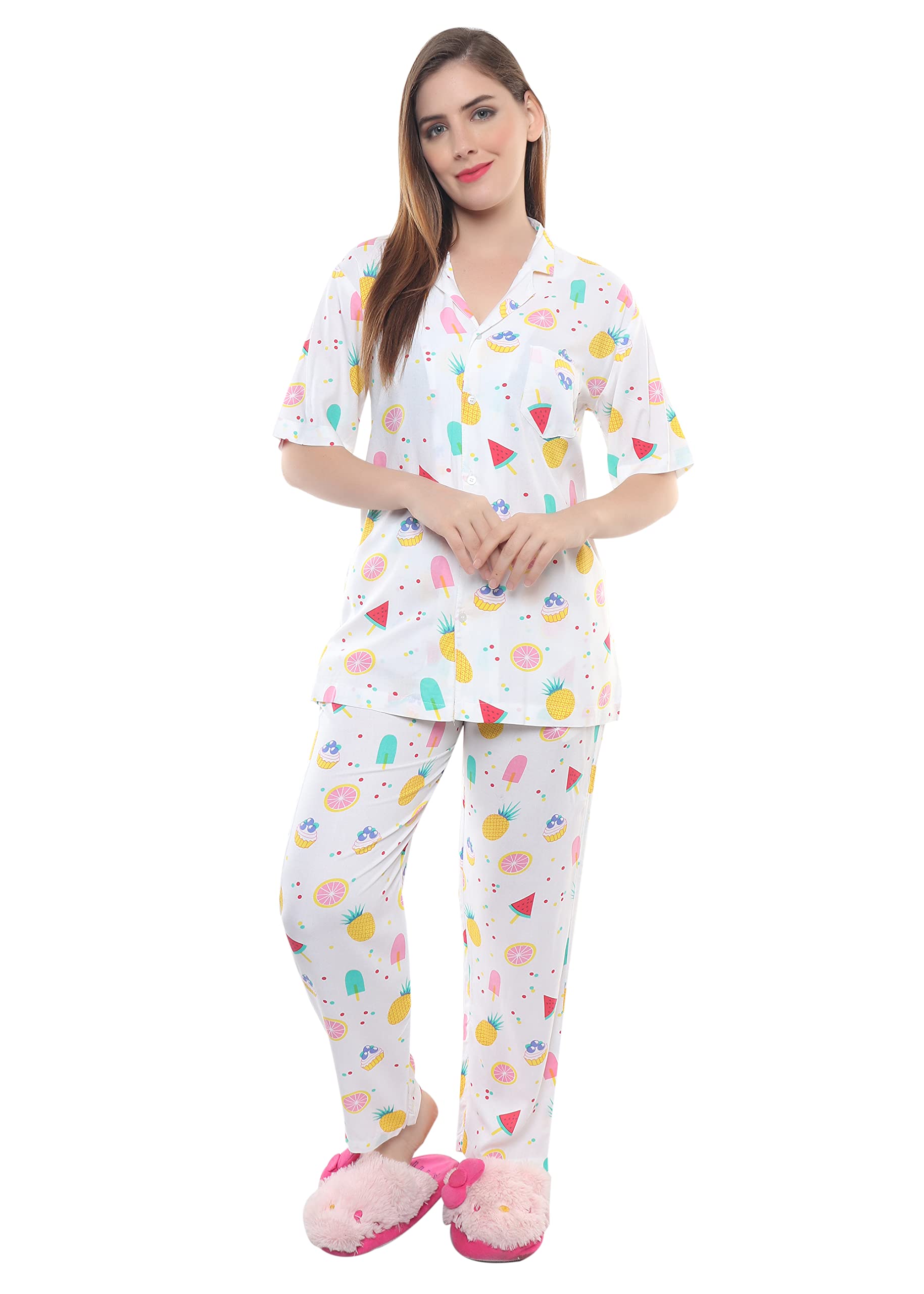 panchayati mausi Unisex Printed White Night Suit Pyjama Set-picture-45