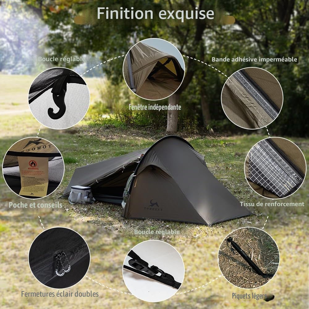 TOMOUNT Bivy Tente en nylon ultra légère pour 1 personne Sac de bivouac étanche Petit encombrement Tente de trekking pour une personne pour trekking, camping, extérieur, escalade avec sac à dos