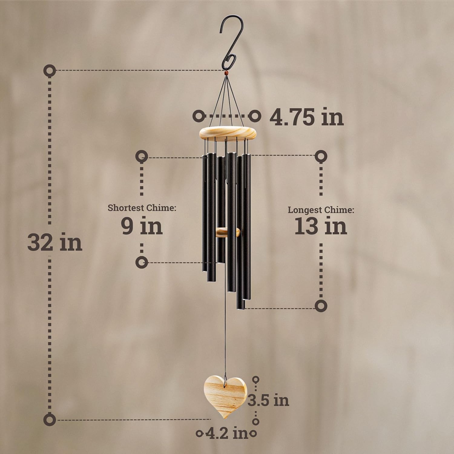 Wind Chimes for Outside - 32" Aluminum & Pine Wood Relaxing Windchimes Outdoors Unique - Large Wind Chime - Memorial Wind Chimes for Loss of Loved One - Memorial Windchimes in Memory of A Loved One - Image 6