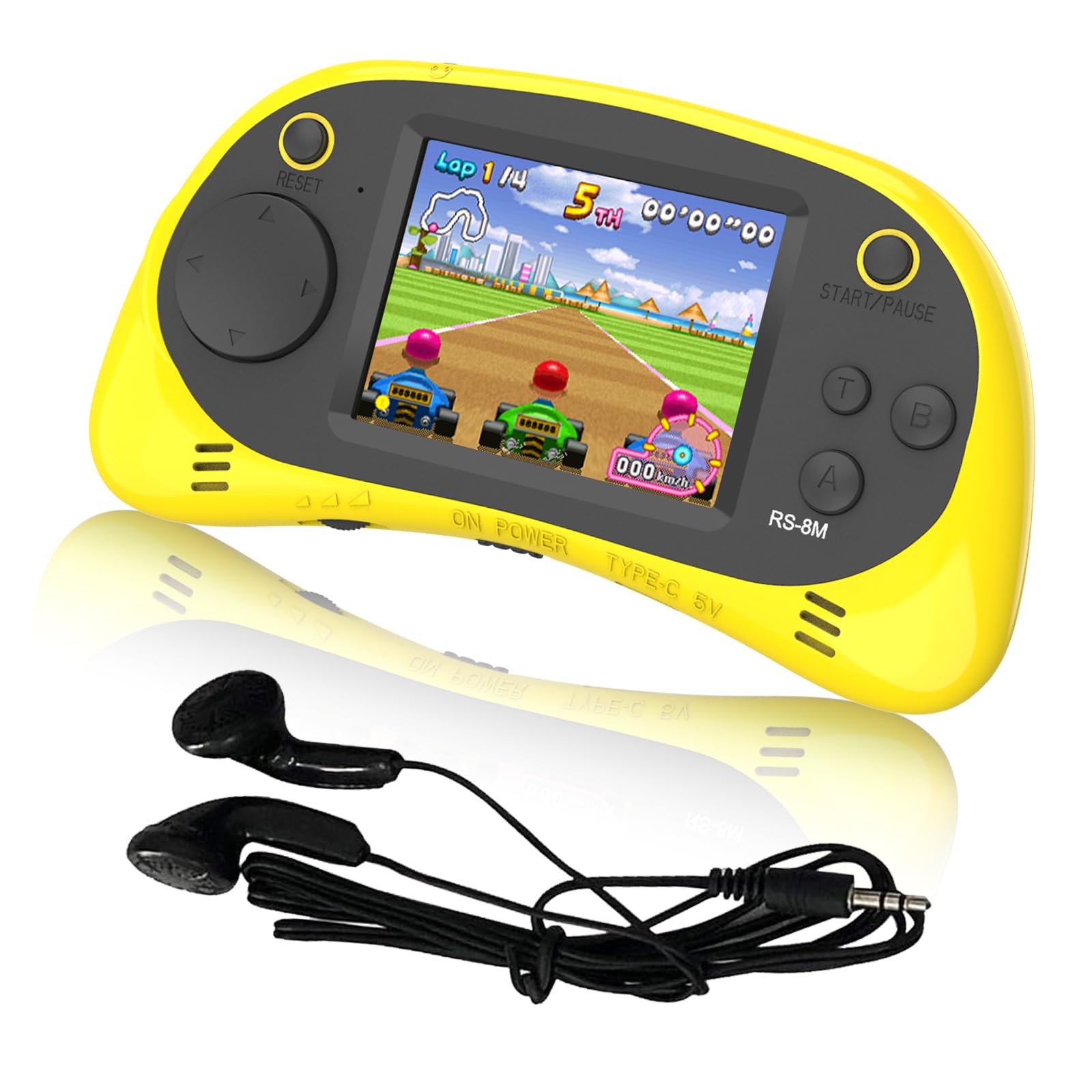 EASEGMER 16 Bit Kids Handheld Games Built-in 220 HD Video Games, 2.5 Inch Portable Game Player with Headphones - Best Travel Electronic Toys for Kids Age 3-10 Years Old Children (Yellow)