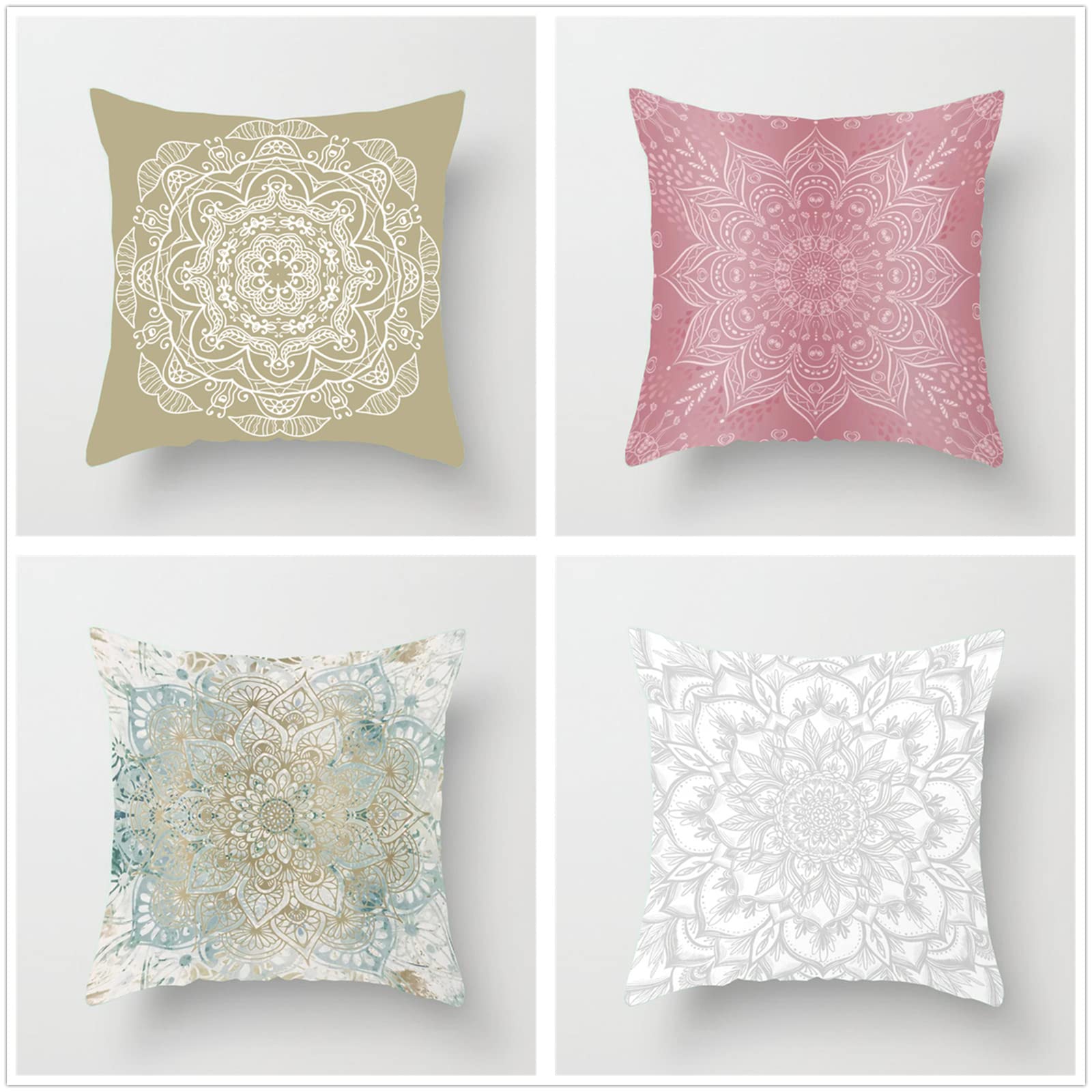 Juego de 4 Fundas de Cojines 80x80cm,Flores Mandalas Fundas para Cojines Flax Decorativa Hogar Almohadas Fundas con Cremallera Oculta,para Sala Sofá Cama Decoración para Hogar A756