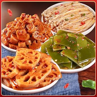 Instant spicy flammulina velutipes, crispy dried radish, lotus root and kelp slices, mixed flavored kimchi, pickled vegetables, side dishes, healthy vegetarian salad (Mixed flavor,100 packs)