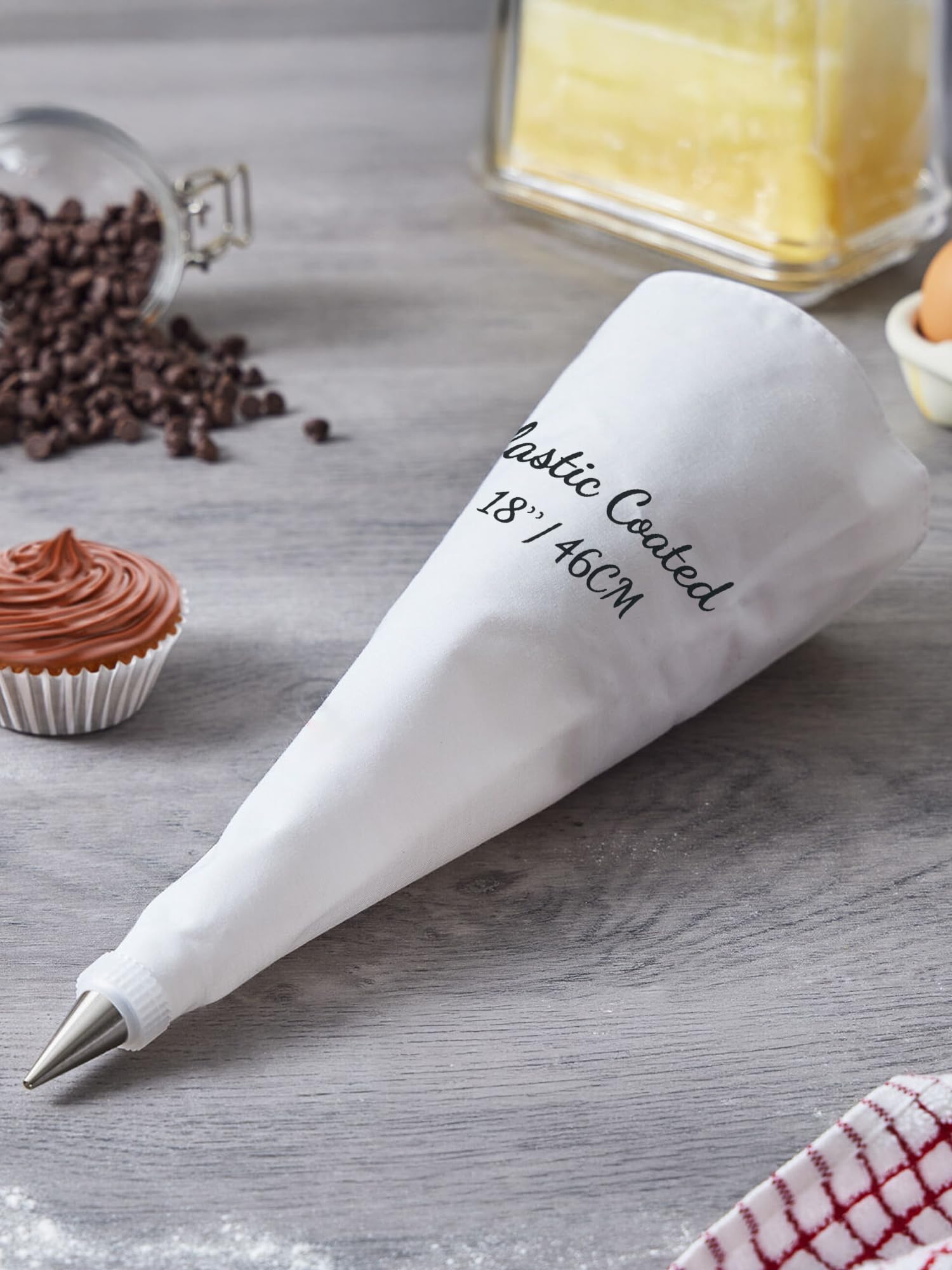 Duseu 4 Pcs 18 Inch Pastry Bag Cotton with Plastic Coating, Reusable Piping Bags Canvas Cake Decorating Bags, White
