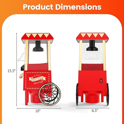 Miniatura 7 de ARLIME Carro para hacer palomitas de maíz, máquina de popping de encimera de estilo vintage con taza medidora de grano, 12 tazas, sin aceite, 1200