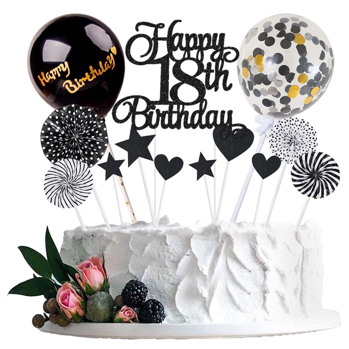 Décoration Gâteau Happy 18th Birthday - Bleu - Pour Fille Et Garçon - Lot D'Accessoires D'Anniversaire