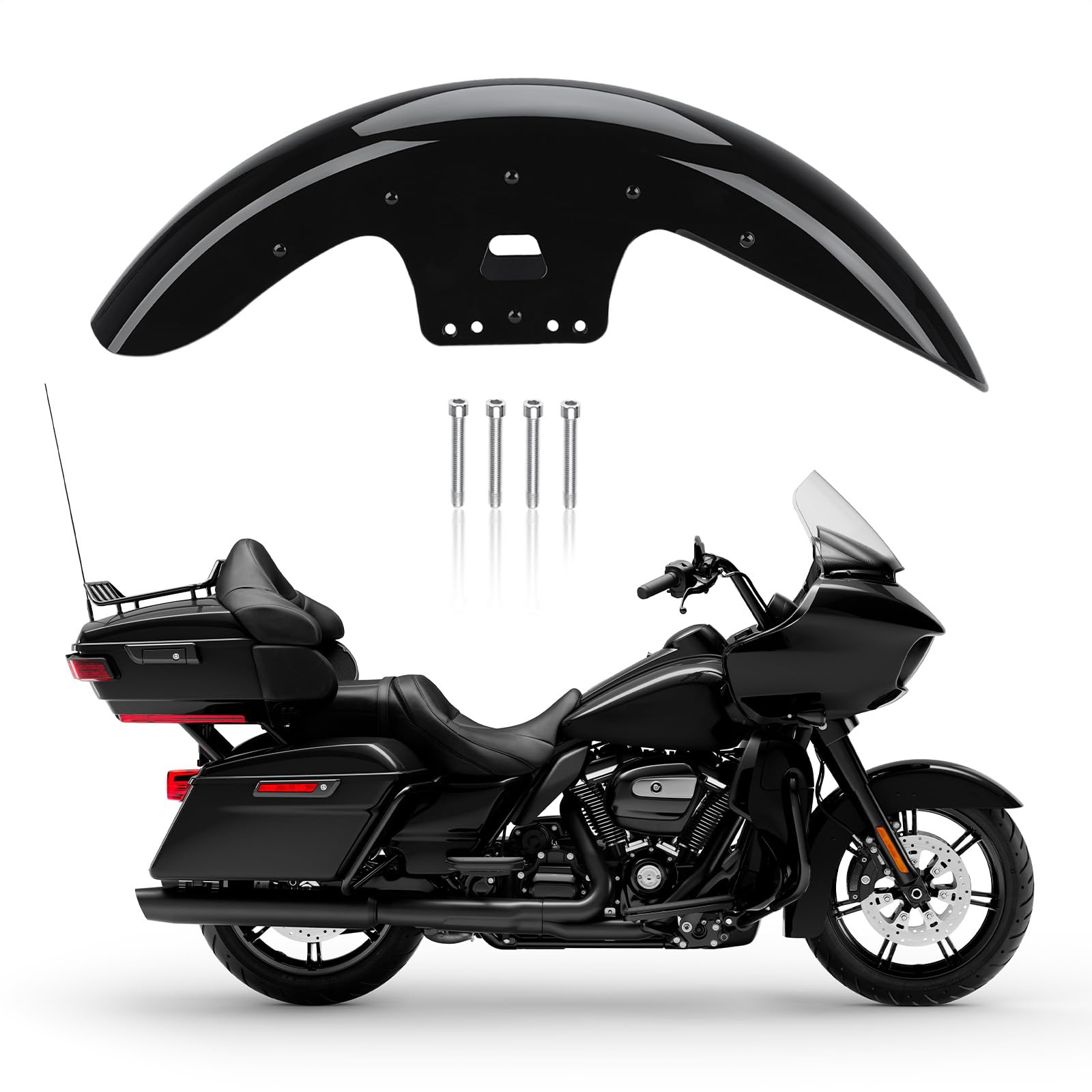 19" Metal Wrap Front Fender for Harley Touring Road King Road Glide Street Glide Electra Glide (Vivid Black)