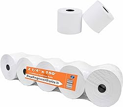 (Pack of 5 Rolls) 2 1/4 x 150 ft, White, adding machine tape Paper Rolls, 50 GSM Premium One Ply Cash Register/Adding Machine/Calculator Roll Printing Calculator