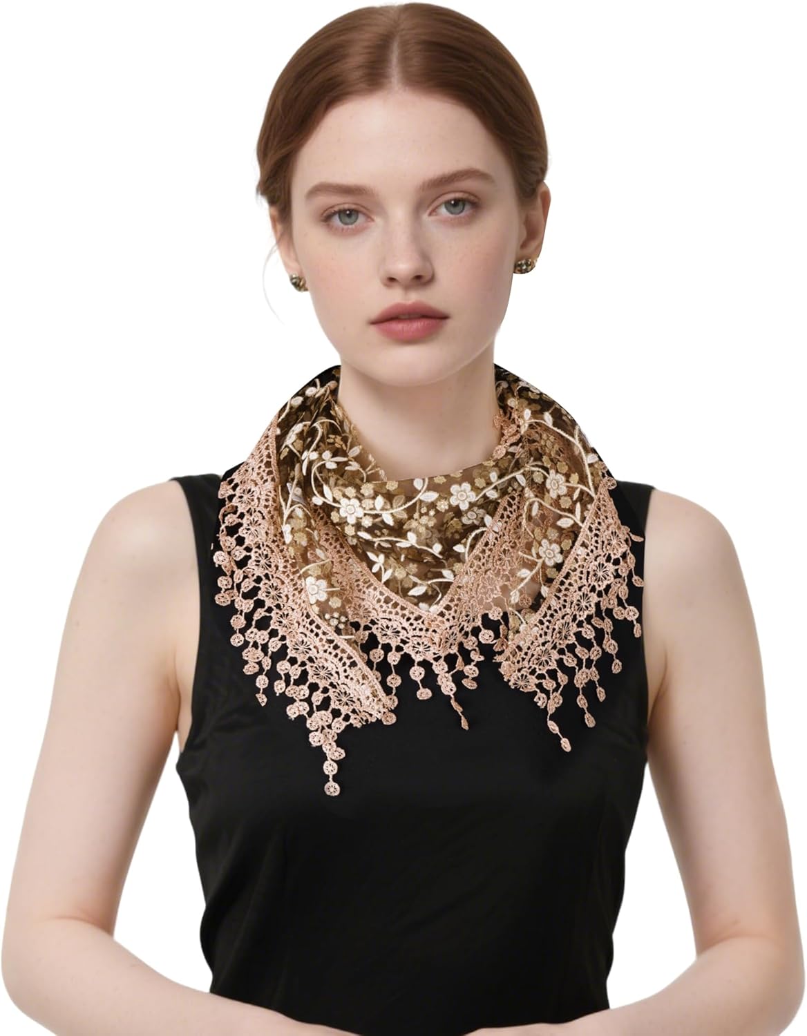 Lystaii Triangle Lace Mantilla Veil with Tassel Tulle Scarf Shawl Cathedral Head Covering Floral Chapel Veil for Mass Wedding - Image 2