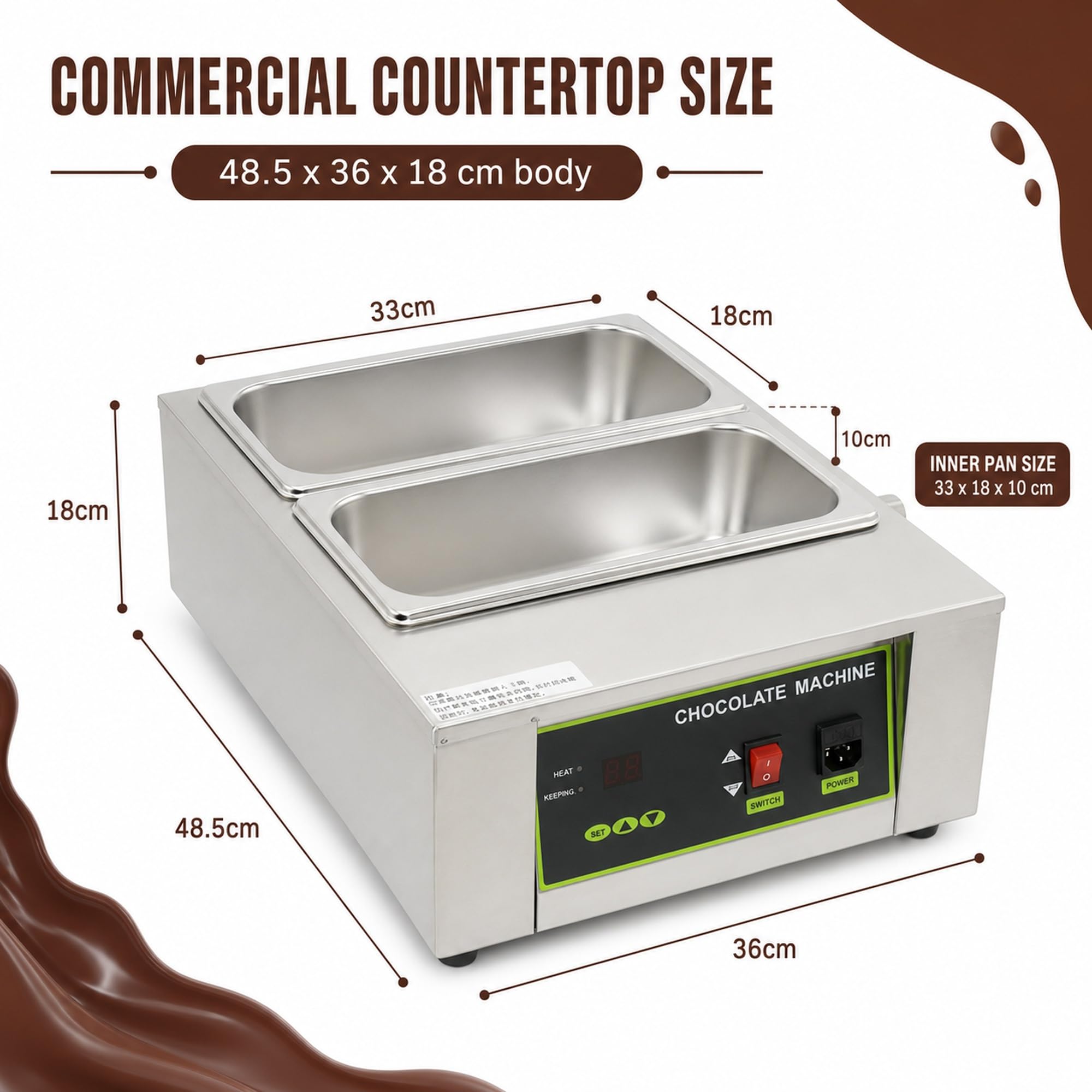 Fusor de chocolate de 12 kg con 1-6 tanques y control digital de calor