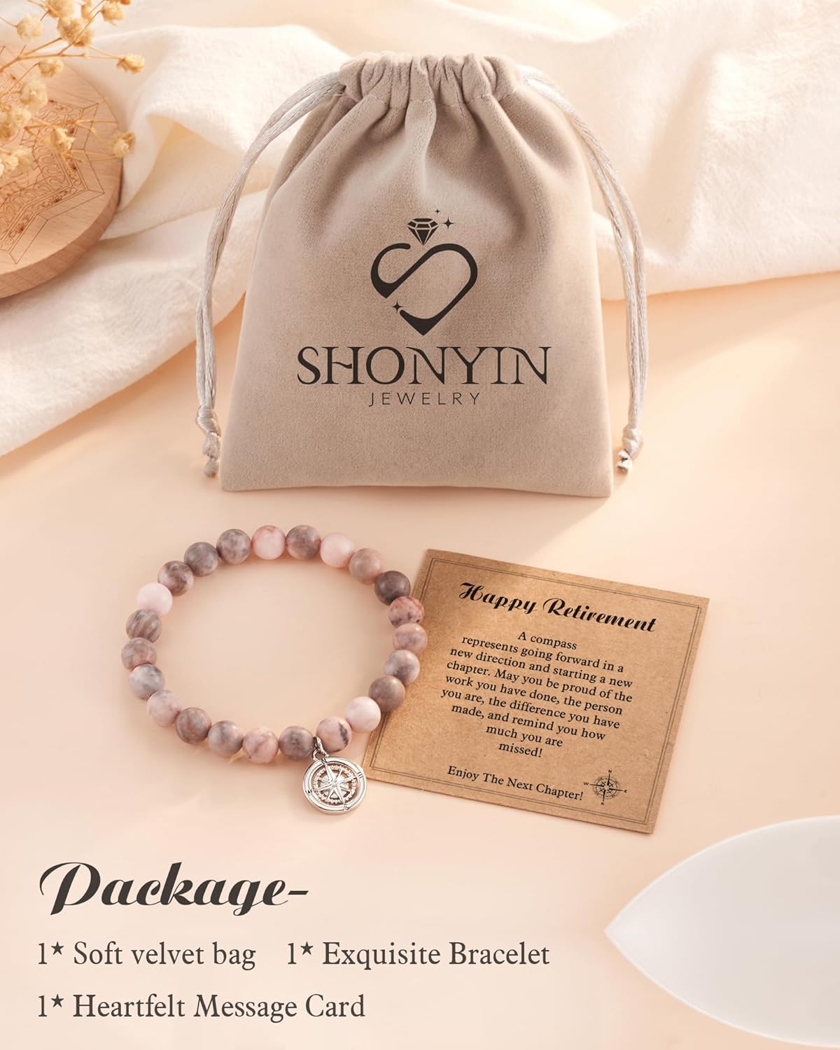 Shonyin Retirement Gifts for Women 2025 Coworker Leaving Gifts, Compass Bracelet You Will Be Missed Farewell Going Away Goodbye Gifts for Coworker Friends Her Woman Manager Boss Teacher Employee - Image 6