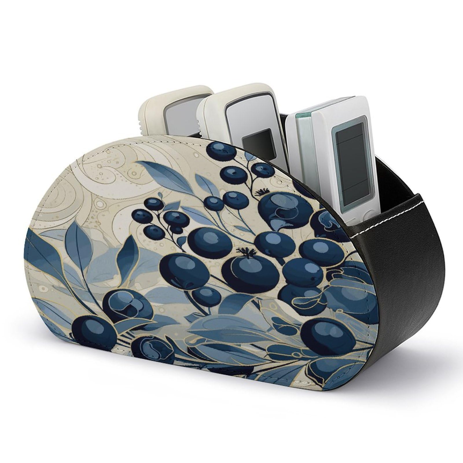 JTREHY - Blueberry Field Remote Control Holder 5 Compartments PU Leather Tray TV Storage Box Bedside Storage Organizer for