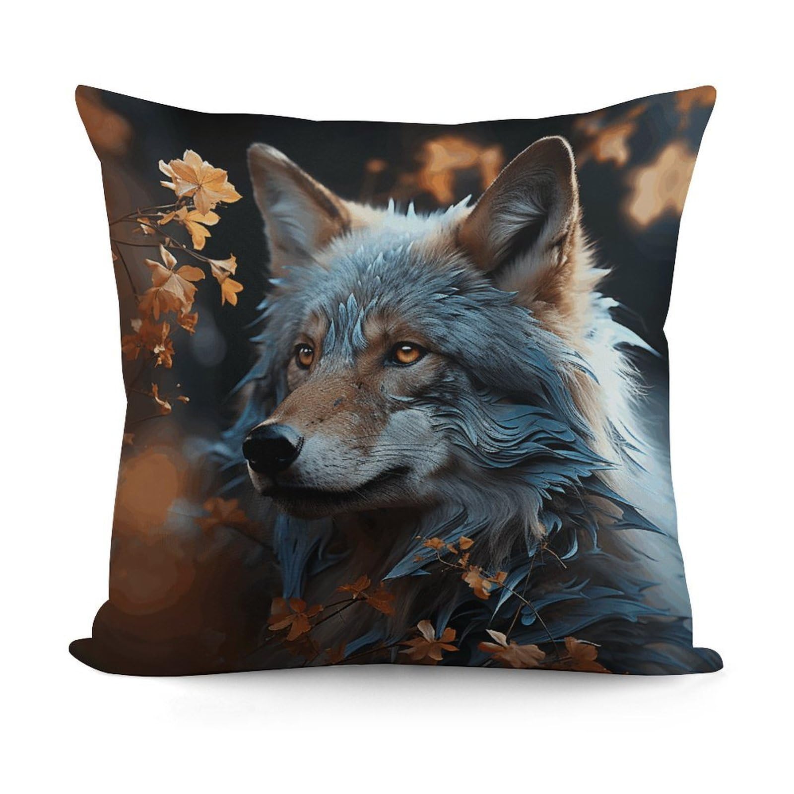VstaDank Decorative Autumn Leaves and A Wolf Throw Pillow Covers Luxury Soft Pillowcases Fluffy Plush Accent Pillow Cases Personalized Square Lumbar Pillows Shells for All Seasons 18" X 18"