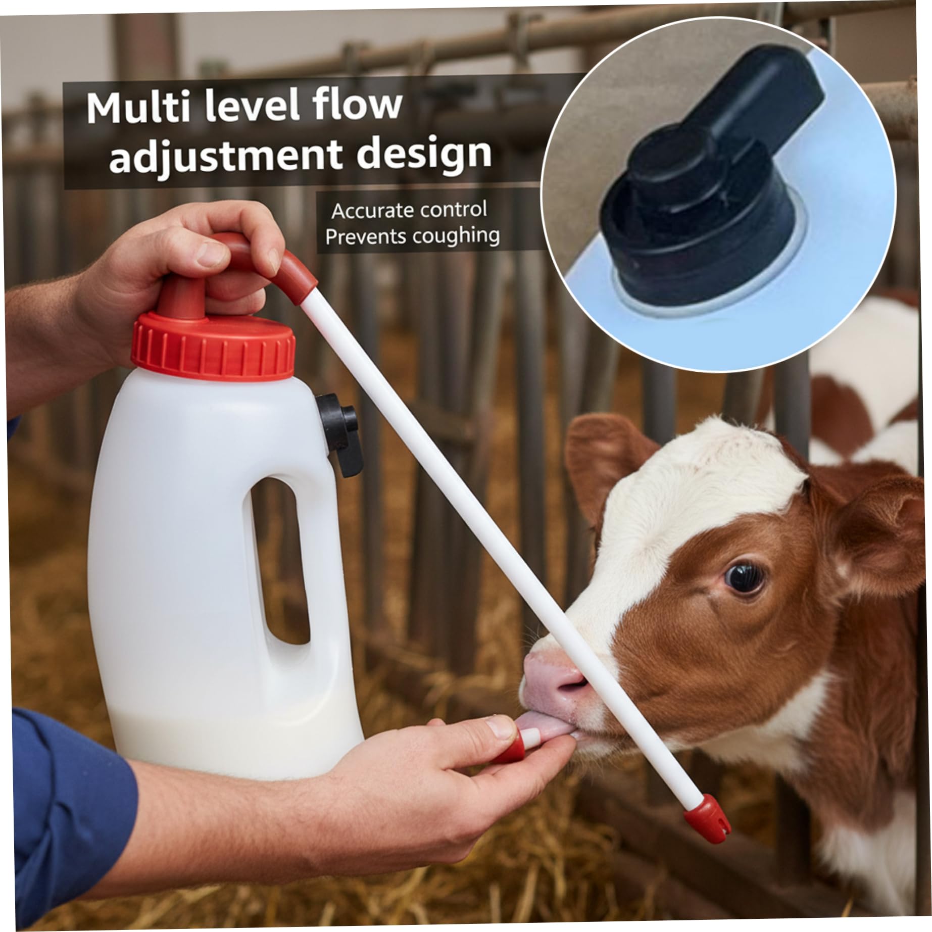 Mangeoire réglable pour veaux avec Long Tube en Silicone Souple et Double poignées ergonomiques, biberon pour bétail pour tremper Facilement Les veaux, agneaux, chèvres, Enfants, 4 L