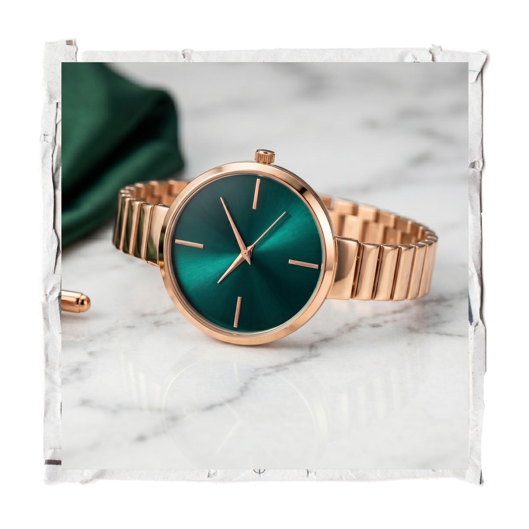 Rose Gold Color Chain Strap Green Dial Analog Wrist Watch for Women-image-29