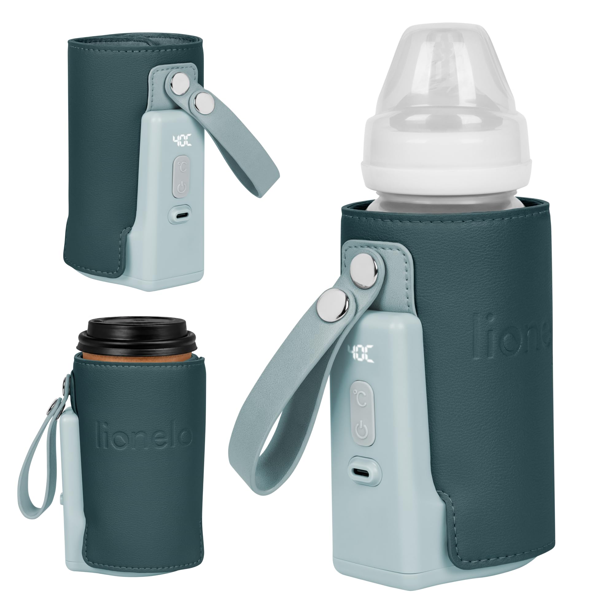 LIONELO Thermup Go Plus Calientabiberones Portátil, Mantiene los Líquidos Calientes, 5 Temperaturas de Funcionamiento de 38 a 50 C, Carga USB, 8h de Funcionamiento Pantalla LCD Silenciosa