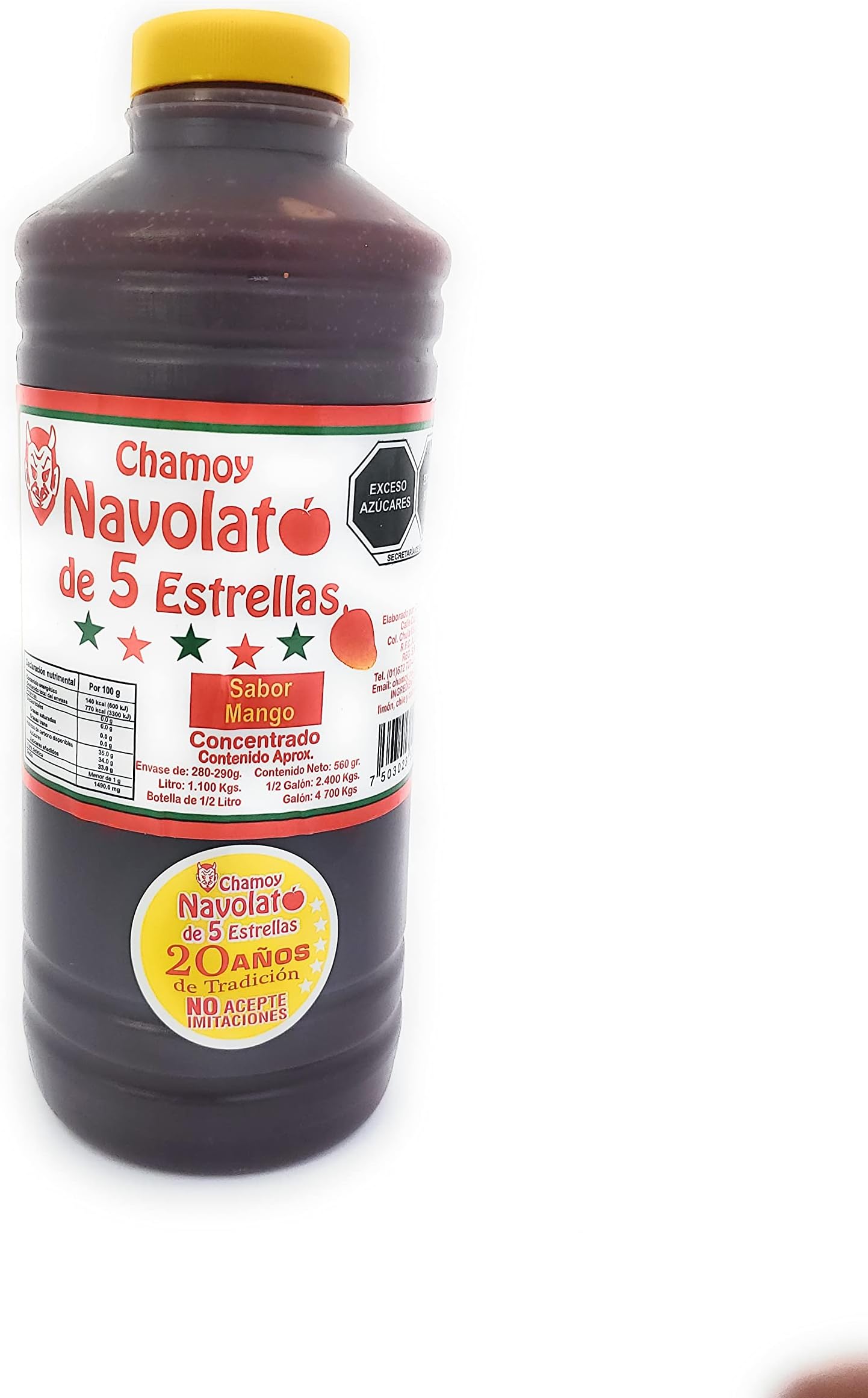 Chamoy Navolato de 5 Estrellas with Real Fruit Pulp, A Mexican Classic, Sweet, Spicy, Salty, Fruity, Snack, Michelada Sauce (1 Liter) (Mango)