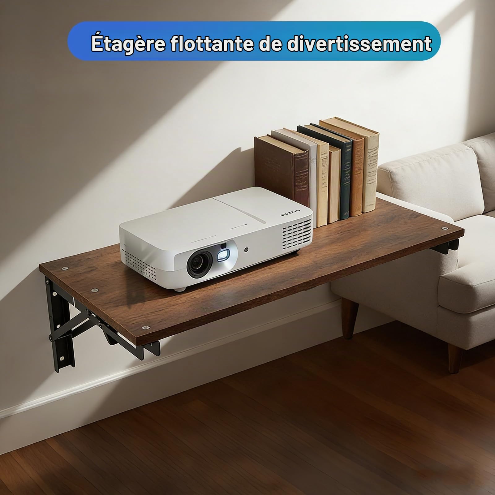 Étagère Murale Rabattable en Bois pour Petits espaces, Étagère Flottante Pliable pour Bureau, Salon, Chambre à Coucher, Cuisine, buanderie, Tablette Murale avec Console Pliante,55x30cm