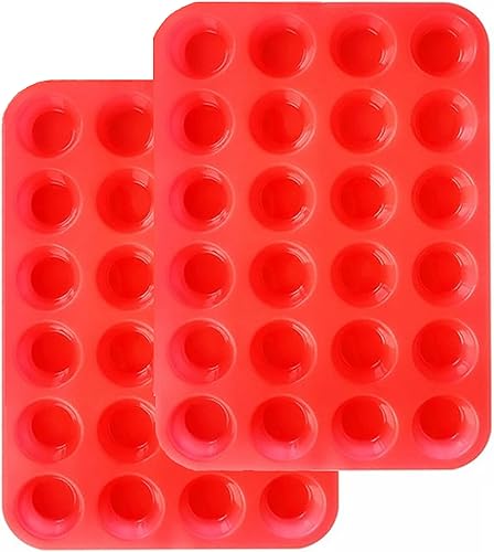 Juego de mini moldes de silicona para magdalenas, 24 tazas para magdalenas, 2 piezas, molde de silicona antiadherente para hornear, mini lata para