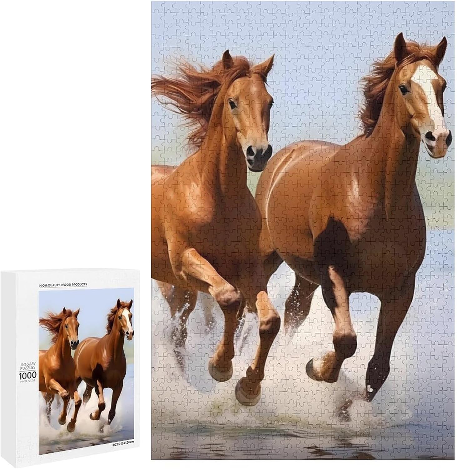 Running Horses Funny Wooden Jigsaw Puzzle Vertical Picture Puzzles Gifts for Women Men 300/500/1000 Pieces