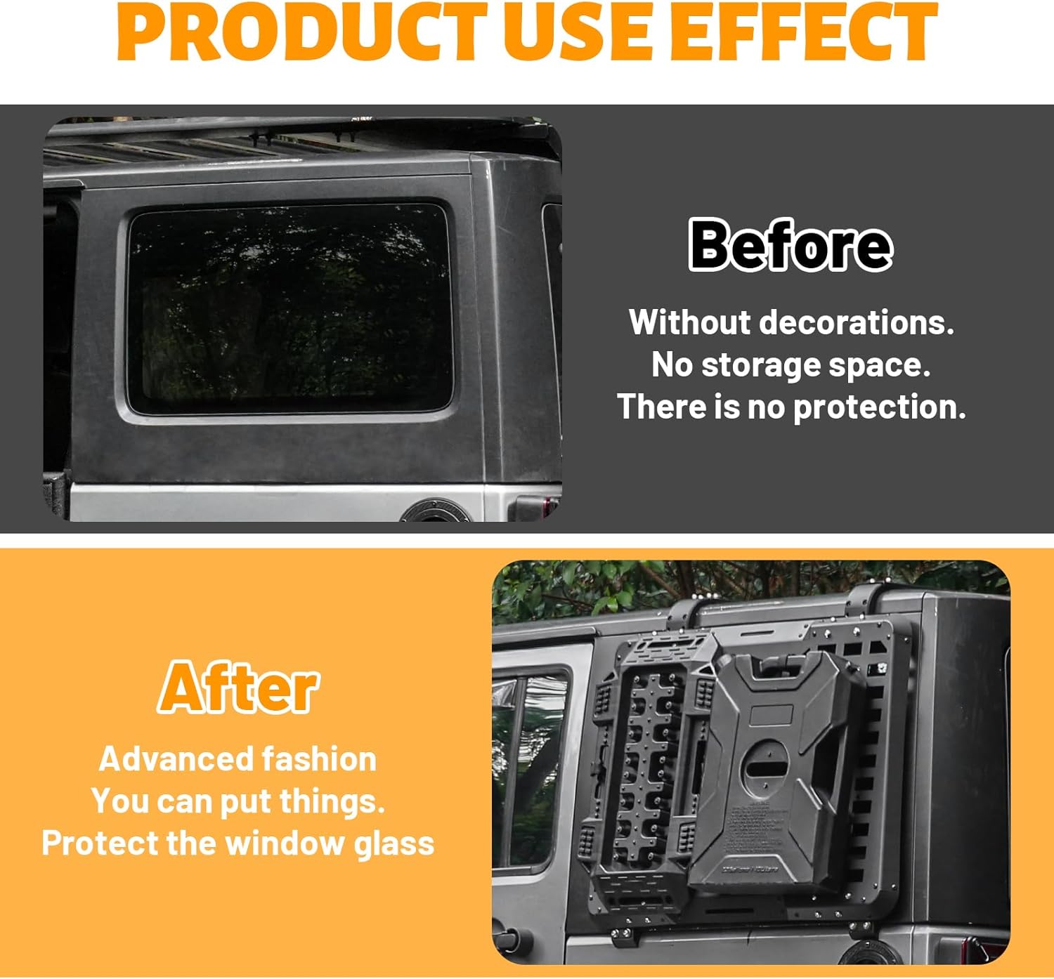 JK Rear Window Molle Panel, Modular Storage Panel System Rear Window Protective Decoration Compatible with 2007-2018 Jeep Wrangler JK 4 Doors-Aluminum Alloy (Driver Side and Passenger Side)