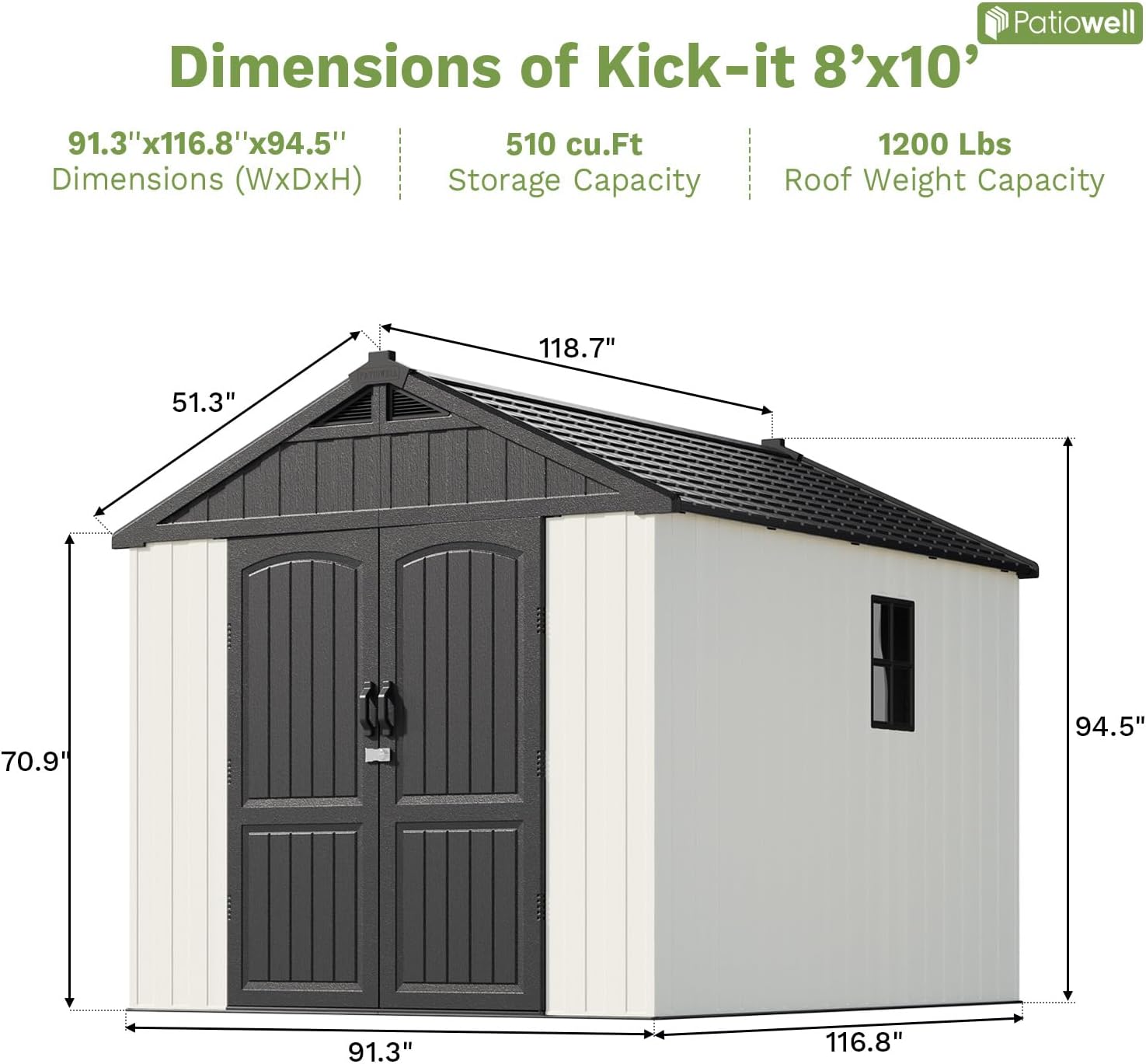 patiowell 8x10 ft plastic shed outdoor storage shed with floor, resin garden tool shed lockable door & two windows for patio, backyard, bike & organizer, beige beige 8x10 ft