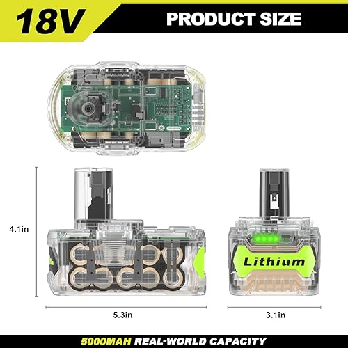 Miniatura 7 de Reemplazo de alta capacidad de 5000 mAh para batería Ryobi de 18 V P102 P103 P104 P105 P107 P108, compatible con herramientas eléctricas