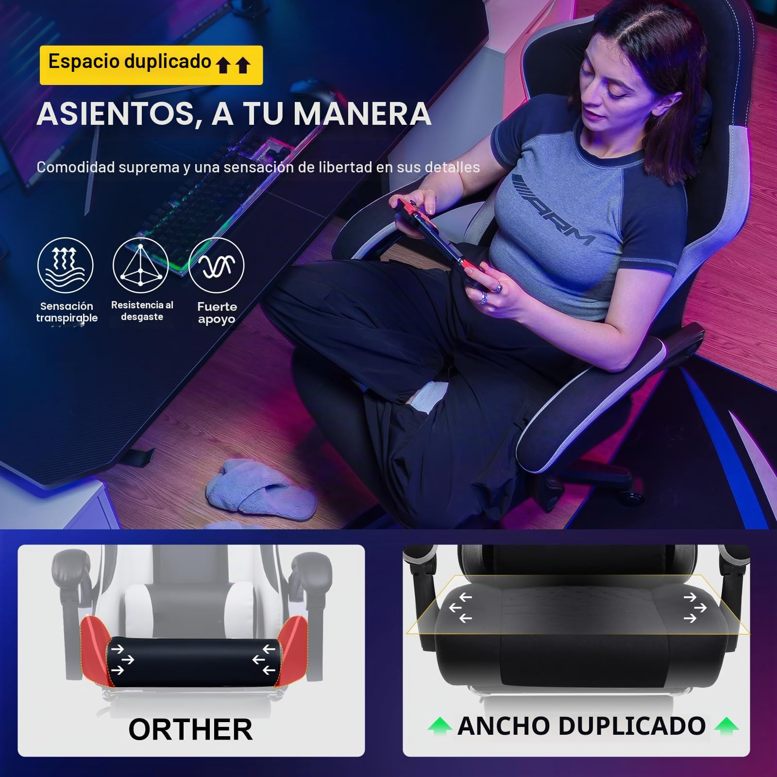 GTPLAYER Silla de Tela para Juegos con reposapiés, Silla ergonómica de Escritorio para computadora con cojín de Resorte de Bolsillo, Soporte Lumbar para Oficina en casa, Soporte Lumbar, Resistente y | Silla de escritorio ergonómica para juegos