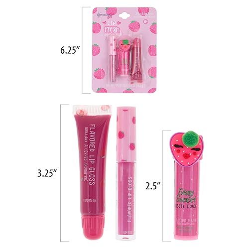 Miniatura 7 de EXPRESSIONS Juego de labios de 6 piezas  Kit de brillo labial y bálsamo labial con sabor a fruta de fresa  Regalo de cumpleaños seguro no tóxico